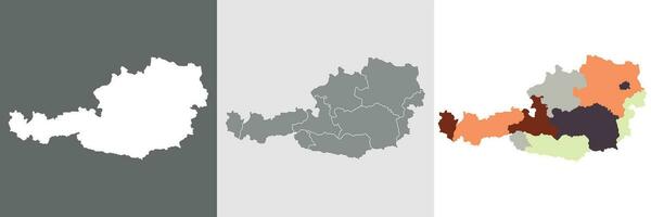 Austria mapa conjunto en blanco color y administrativo regiones de austriaco mapa vector