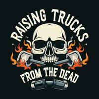levantamiento camiones desde el muerto. vado camión t camisa diseño, camión diseño, cráneo t camisa diseño, rodeo vaquero ilustración t camisa diseño. foto