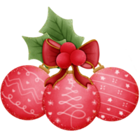 red christmas ball with bow holly berries and green leaves isolated on transparent background png