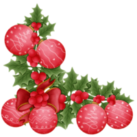 red christmas ball with bow holly berries and green leaves isolated on transparent background png