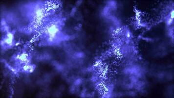 Purple blue bokeh particles, glitter, awards, dust, gradient abstract universe background. Futuristic glittering in space on dark background. 4k, 60fps video loop.