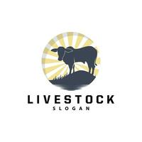 Cattle Farm Livestock Logo, Farm Garden Land Agriculture Retro Vintage Emblem Design vector