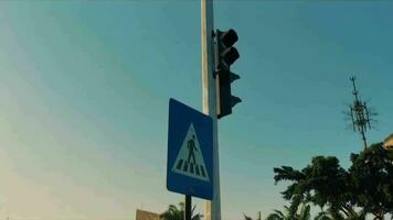 Clear Blue Sky and Illuminated Street Sign video