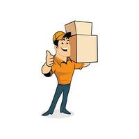 Delivery man courier holding box, Logo design style - Vector