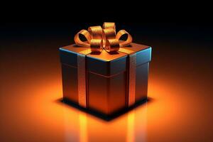 Gift box with bow on a black background. 3d rendering photo