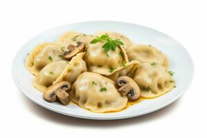 Plate dumplings mushroom. Generate Ai photo