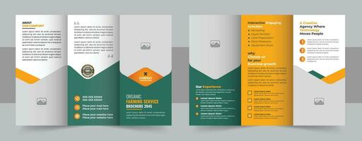 Lawn Care Trifold Brochure Template, Gardening, Landscaper or Agro firming services Tri fold Brochure Design vector