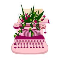 An old typewriter with flowers. Object on a white background. Vector