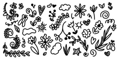 Doodle flowers. Nature decorative elements. Plants. Vector. vector