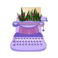 An old typewriter with flowers. Object on a white background. Vector