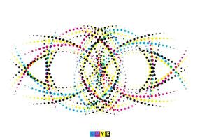 a colorful abstract design with dots and lines, a cmyk and white halftone illustration of a icon, spiral swirly halftone vector illustration