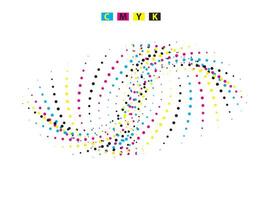 a colorful abstract design with dots and lines, a cmyk and white halftone rainbow circle icon, vector