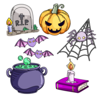 söt tecknad serie halloween element uppsättning png