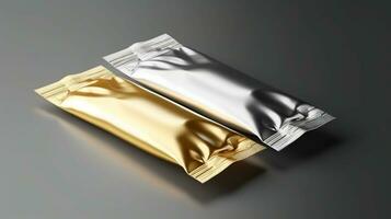 blank packaging foil stick sachet for food product design mock-up AI Generated photo