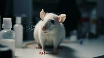 Cute white rat in research laboratory AI Generated photo