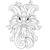 Dragon's head outline. Hand drawn green dragon head in doodle style. Isolated on white background. Dragon's mask. Vector illustraiton.