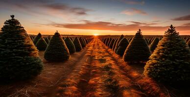 Christmas tree growing in a nursery near the forest. Trees for the holiday. Close-up shot - AI generated image photo