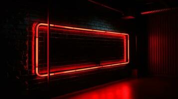 Rectangle red neon light on black wall AI Generated photo