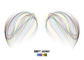 cmyk bird's wings set, cmyk halftone dot effect vector design on white background, hairband set ribbons angel wings butterfly tattoo design wig ribbon bow trandy design winged watercolor ribbon