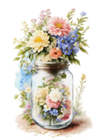 Flowers in glass jar watercolor png