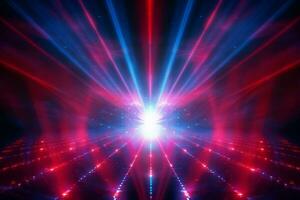 Captivating blue and red shining rays set the disco vibe. AI Generated photo