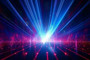 Energetic atmosphere with sparkling blue and red rays at the disco. AI Generated photo