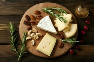 Cheese plate nuts food. Generate Ai photo