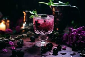 Restaurant blackberry drink cool. Generate Ai photo