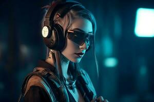 cyberpunk vestido mujer Gafas de sol. generar ai foto
