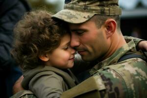 militar reunión padre hijo padre. generar ai foto