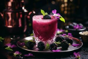 Restaurant blackberry drink syrup. Generate Ai photo