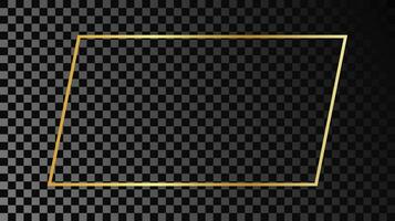 Gold glowing rectangular shape frame isolated on dark background. Shiny frame with glowing effects. Vector illustration.