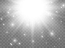 Sunlight on a background. Isolated white rays of light. Vector illustration