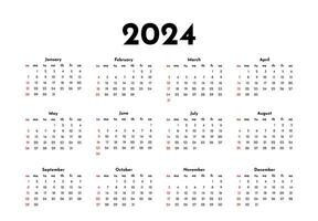 Calendar for 2024 isolated on a white background vector