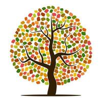 Autumn tree with yellow, orange, brown and green leaves. Vector illustration