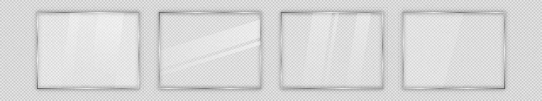 Set of four glass plates in rectangle frame isolated on background. Vector illustration.