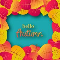 Autumn background with maple yellow leaves and place for text.  Card design for fall season banner or poster. Vector illustration