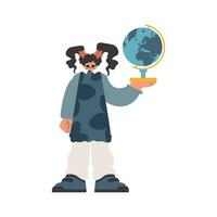 Energized woman holding a globe in her hands, kept on white establishment. Trendy style, Vector Illustration