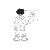 Man grasping symbol of the Internet of Things with linear style vector