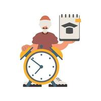 Individual with remarkable and caution clock, restricted on white establishment. Trendy style, Vector Illustration