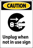 Caution Unplug When Not In Use Symbol Sign vector