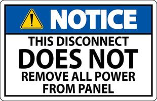 Notice Sign, This Disconnect Does Not Remove All Power From Panel vector