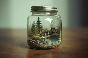 Miniature world jar forest. Generate Ai photo