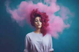 mujer nube fumar. generar ai foto