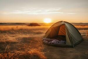 Tent sunset. Generate Ai photo