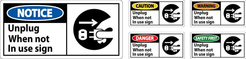 Warning Unplug When Not In Use Symbol Sign vector