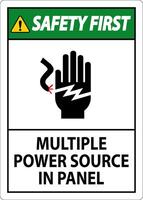 Safety First Sign Multiple Power Source In Panel vector