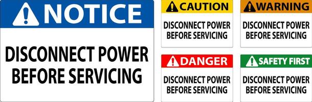 Danger Sign Disconnect Power Before Servicing vector