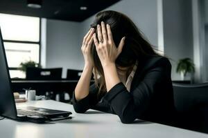 mujer agotamiento trabajar. generar ai foto