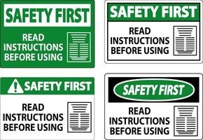 Safety First Machine Sign Read Instructions Before Using vector